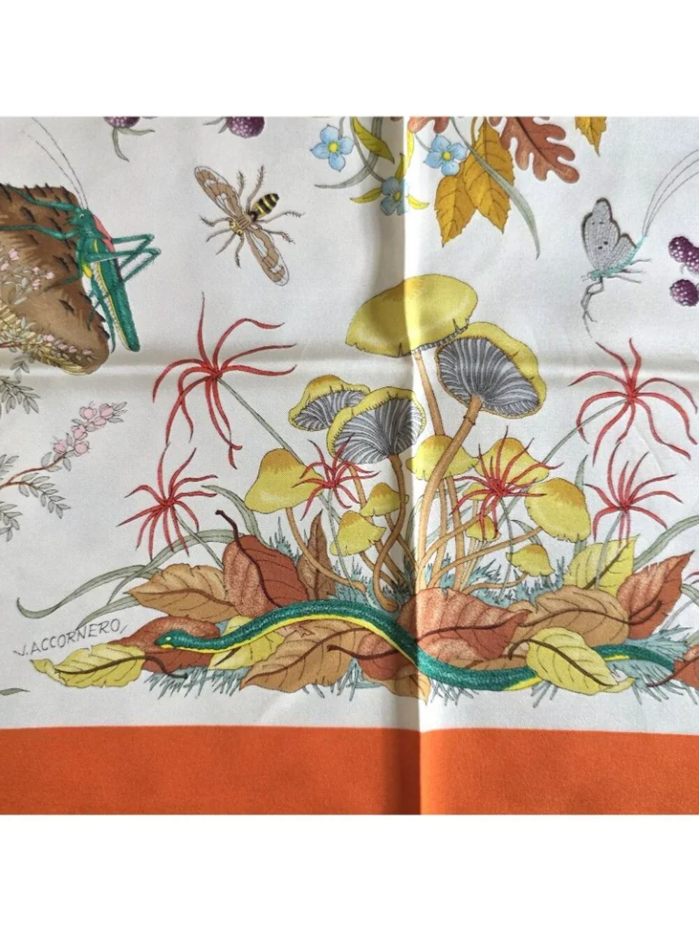Gucci V. Accornero Silk Snake Fly Frog Floral Print Hand Rolled Scarf 34